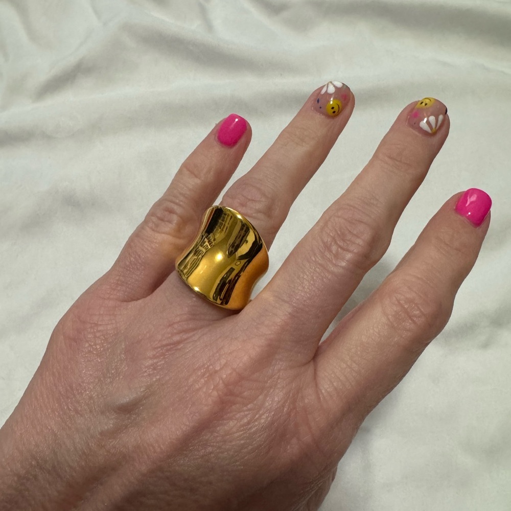 Wide Polished Gold Statement Ring - image 1